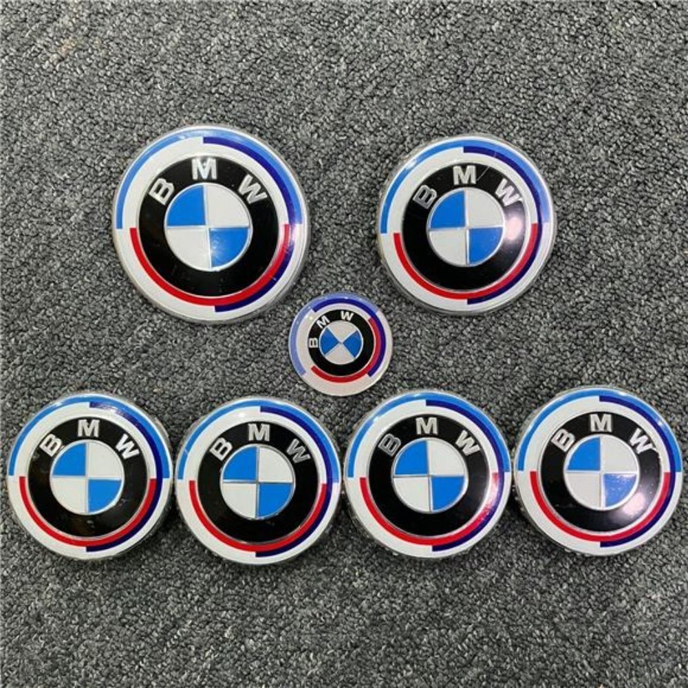 NEW BMW 50th Hubcaps Emblems Set